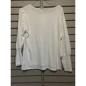 Como Black White Gold Metallic Shimmer Puff Sleeve Boat Neck Knit Top L Coquette